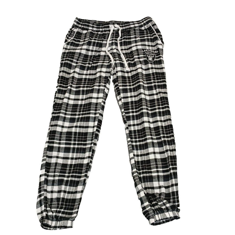 Las Vegas Raiders‎ Womens Pajama Pants S Black Plaid Flannel Sleep Lounge NFL